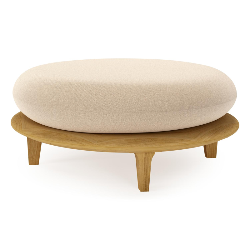 Bomero poef in teak met natte heather beige all weather sunbrella® luxe kussen