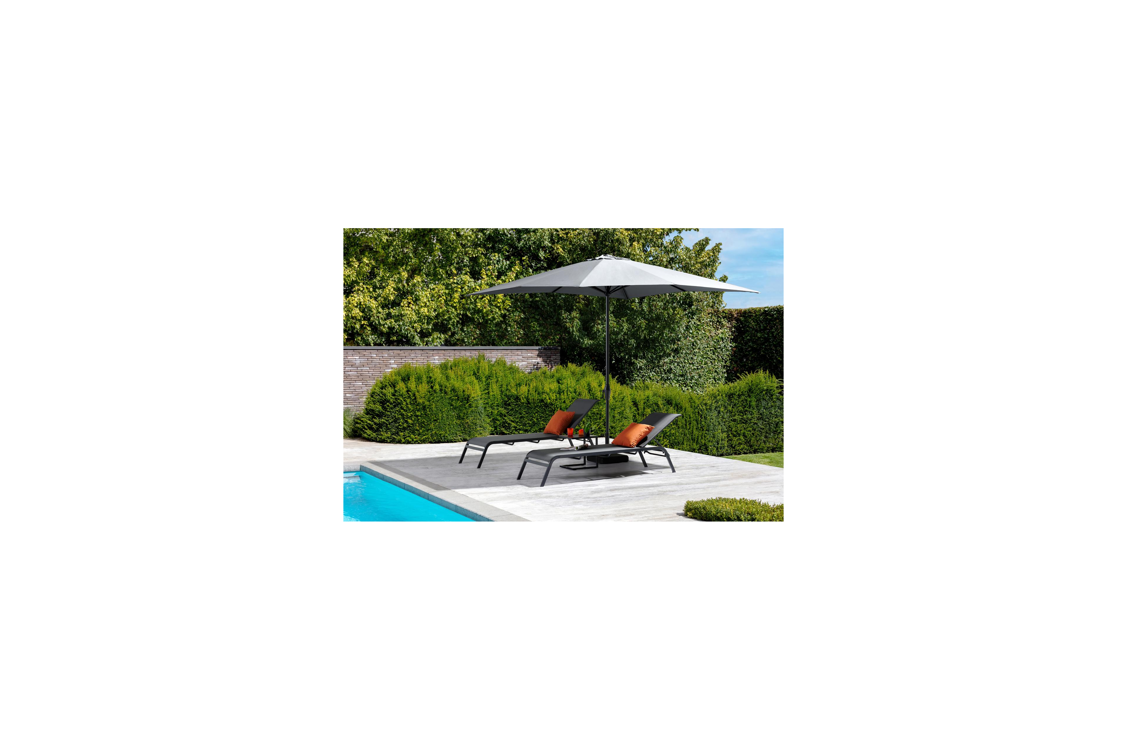 Viola staanparasol in zwart aluminium met grijs weather+ softtouch parasoldoek - L1 300 x L2 300 cm (zonder voet)