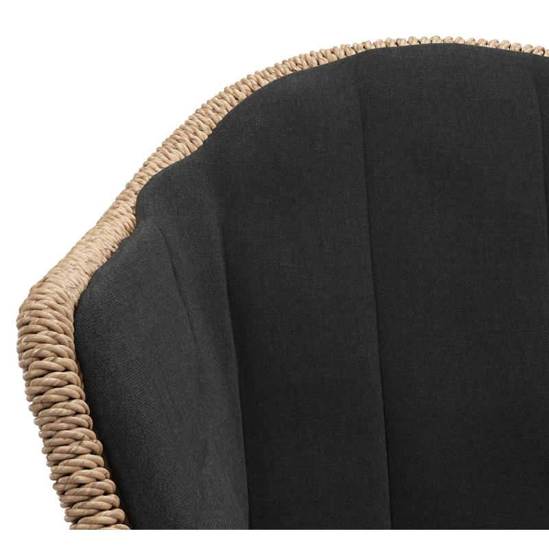 Pagino tuinstoel in zwart aluminium en naturel ronde wicker met zitkussen in All Weather Sunbrella® Luxe Natte Sooty