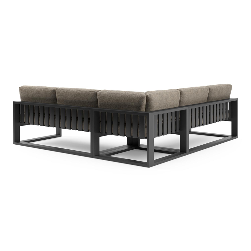 Verato loungehoek in zwart aluminium met madagascar burch all weather cosytica kussen