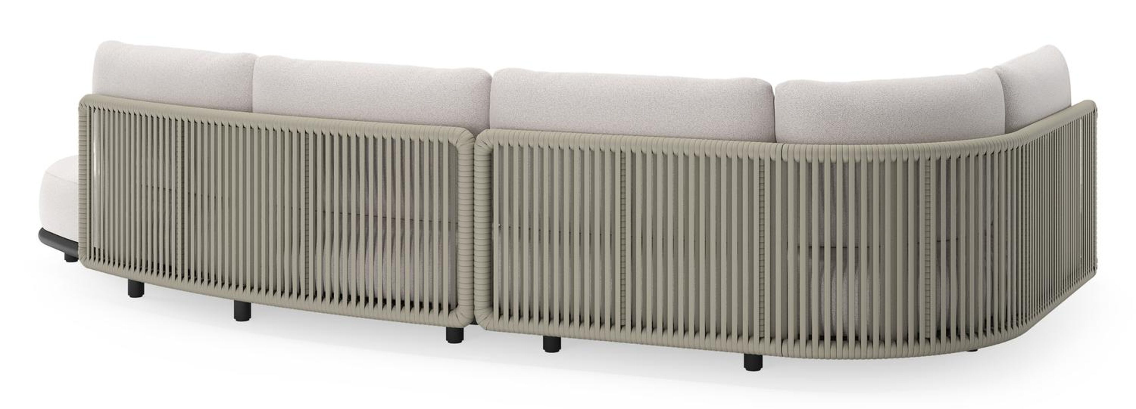 Lomano loungehoek in zwart aluminium en beige verticaal geweven luxe vlakke rope met Ego Eggshell all weather solica