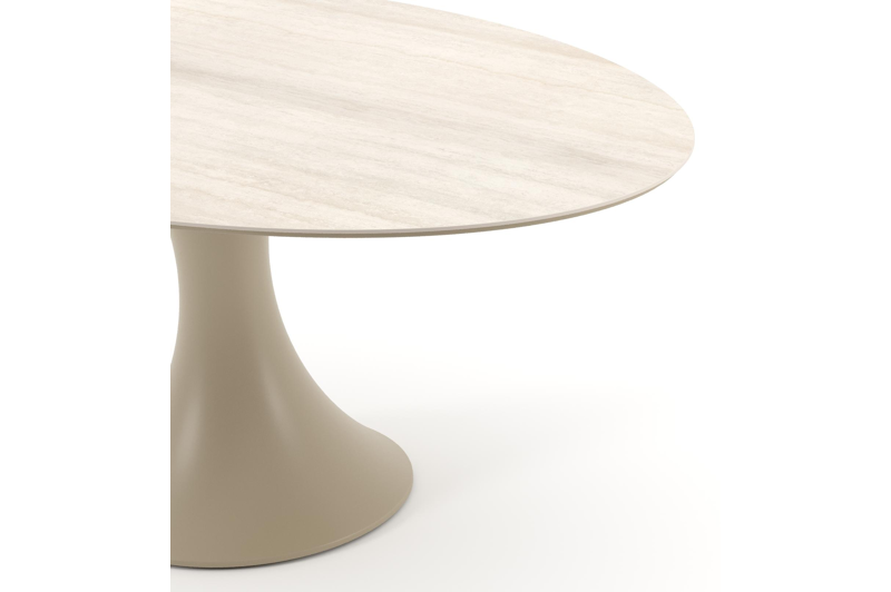 Table de jardin Fano ovale en aluminium beige et céramique pleine Travertino Bianco - Lg. 180 x Lrg. 110 x Haut. 75 cm