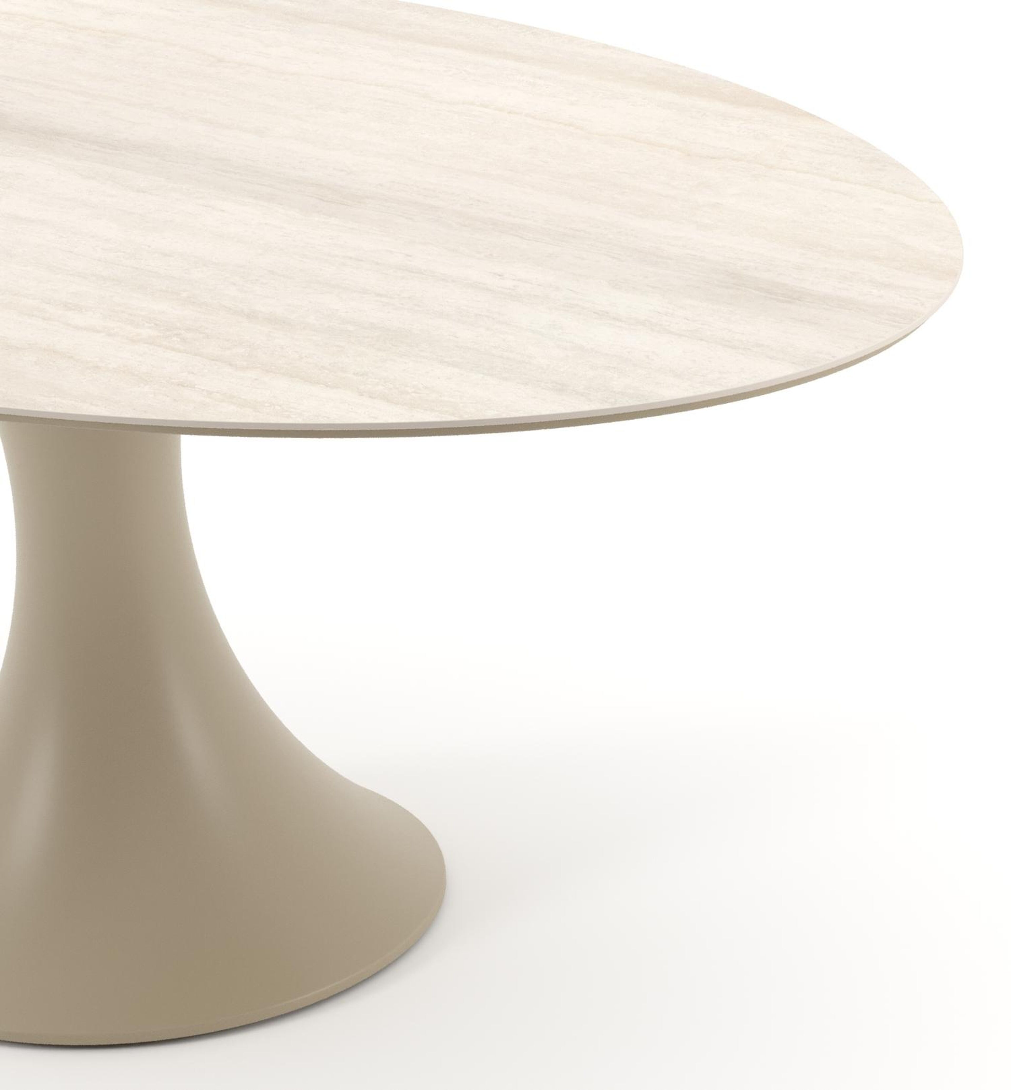 Table de jardin Fano ovale en aluminium beige et céramique pleine Travertino Bianco - Lg. 180 x Lrg. 110 x Haut. 75 cm