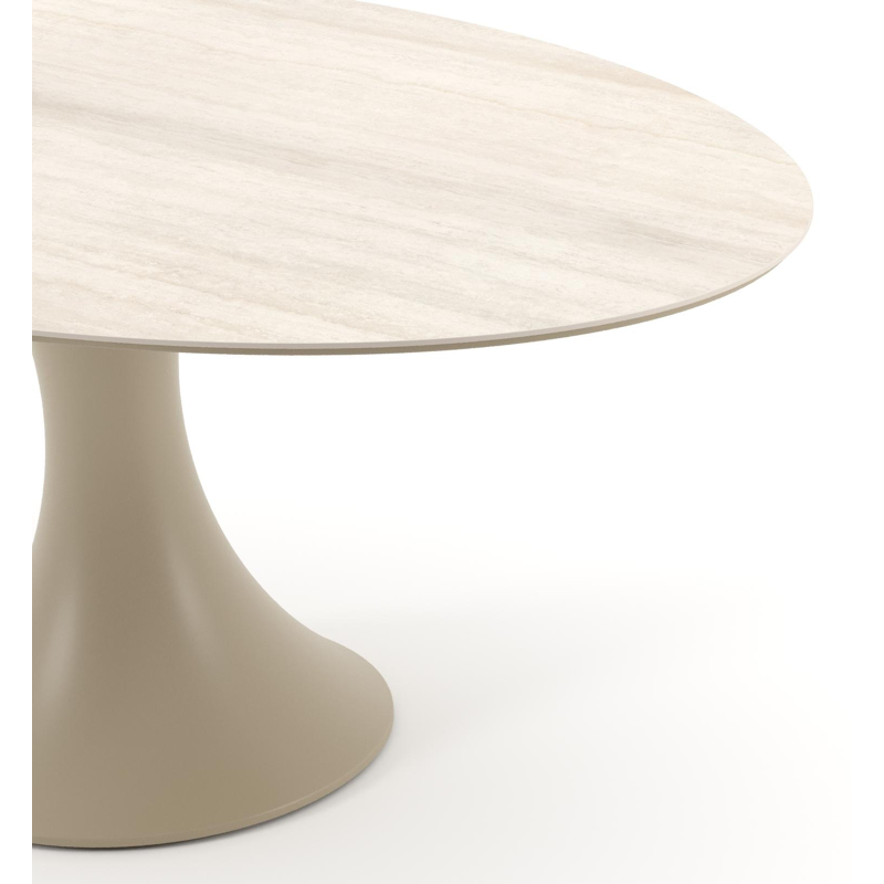 Table de jardin Fano ovale en aluminium beige et céramique pleine Travertino Bianco - Lg. 180 x Lrg. 110 x Haut. 75 cm
