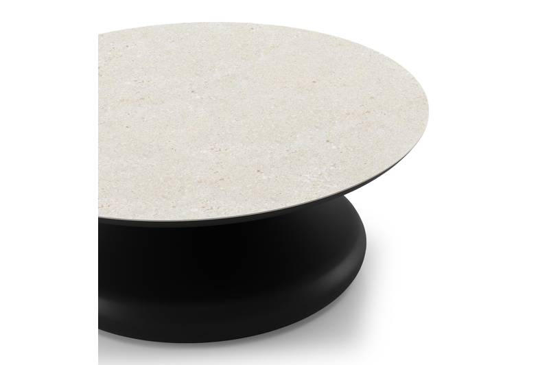 Bomero loungetafel rond in zwart aluminium en volkeramiek Shilin - Dia. 84 x H 32.2 cm