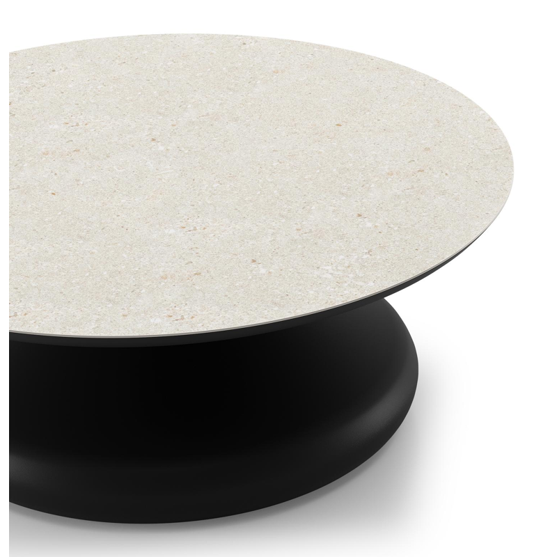 Bomero loungetafel rond in zwart aluminium en volkeramiek Shilin - Dia. 84 x H 32.2 cm