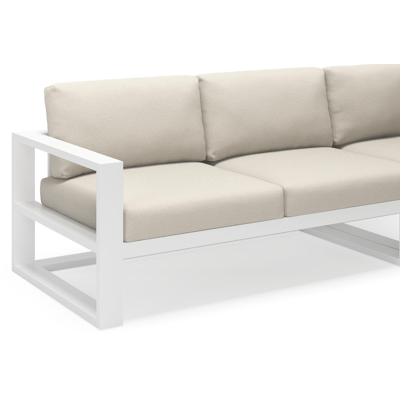 Verato loungehoek in wit aluminium met chartres pewter all weather sunbrella® luxe kussens