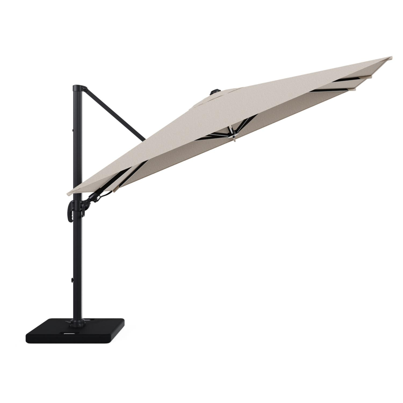 Avola zweefparasol met tiltfunctie in zwart aluminium en natural Weather+ Softtouch parasoldoek - L1 200 x L2 300 cm met parasolvoet Pedito 120 kg