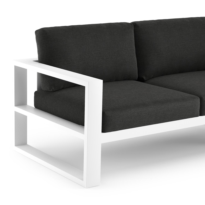 Salon de jardin d'angle Verato en aluminium blanc et coussins en all weather sunbrella® luxe chartres sooty