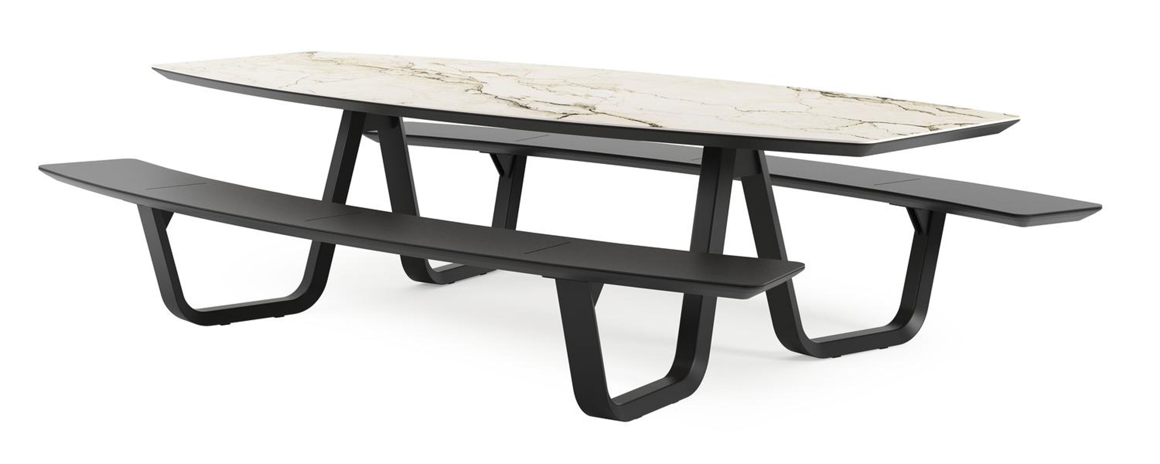 Table de pique-nique Forno forme de bateau en aluminium noir et céramique pleine - Lg.ong. 280 x - Lg. 280 x Lrg. 192 x Haut. 72 cm