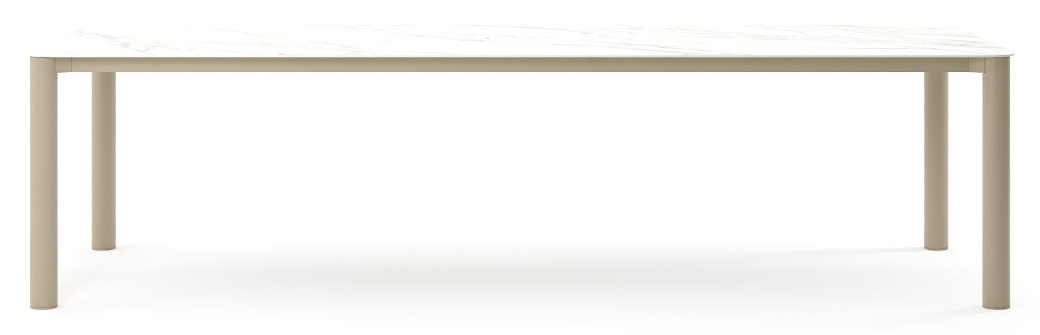 Orso tuintafel rechthoekig afgerond in beige aluminium en volkeramiek Calacatta - L 290 x B 110 x H 74.5 cm