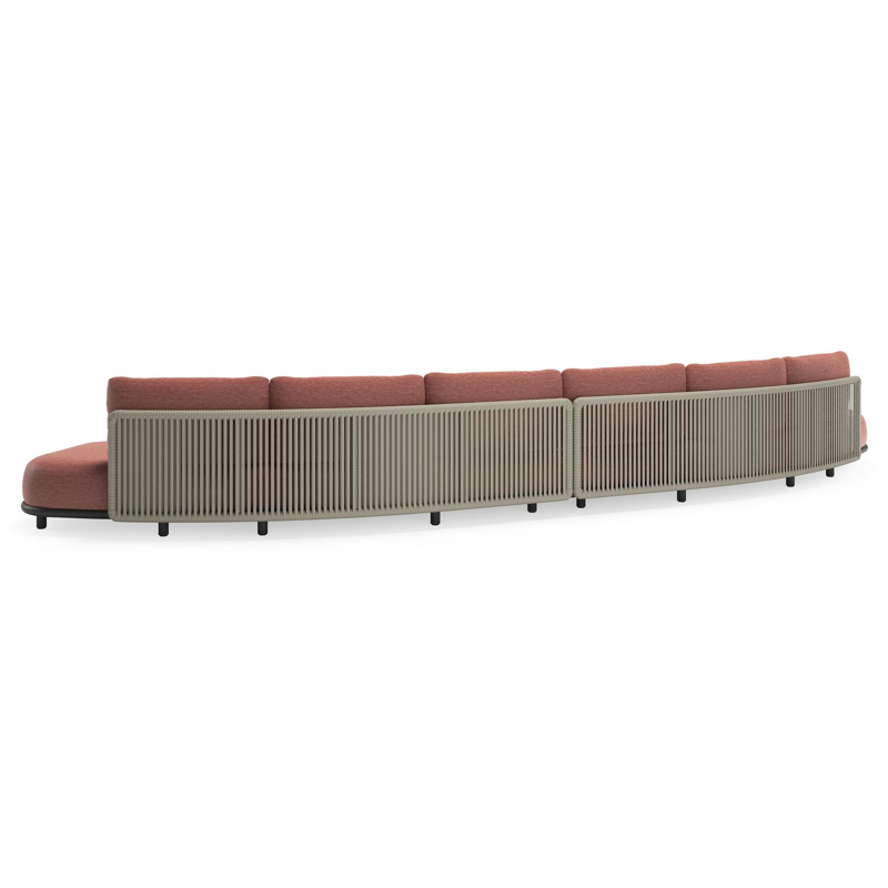 Canapé de jardin Lomano en aluminium noir et corde luxe plate tissée verticalement beige et coussins en all weather sunbrella® luxe Slow Alezan