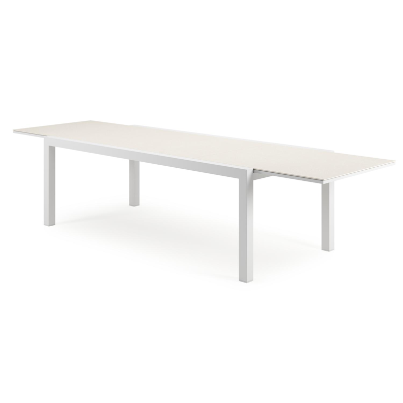 Calobra tuintafel rechthoekig in wit aluminium en sintered stone crema minerale - L 220 - 330 x B 107 x H 73 cm