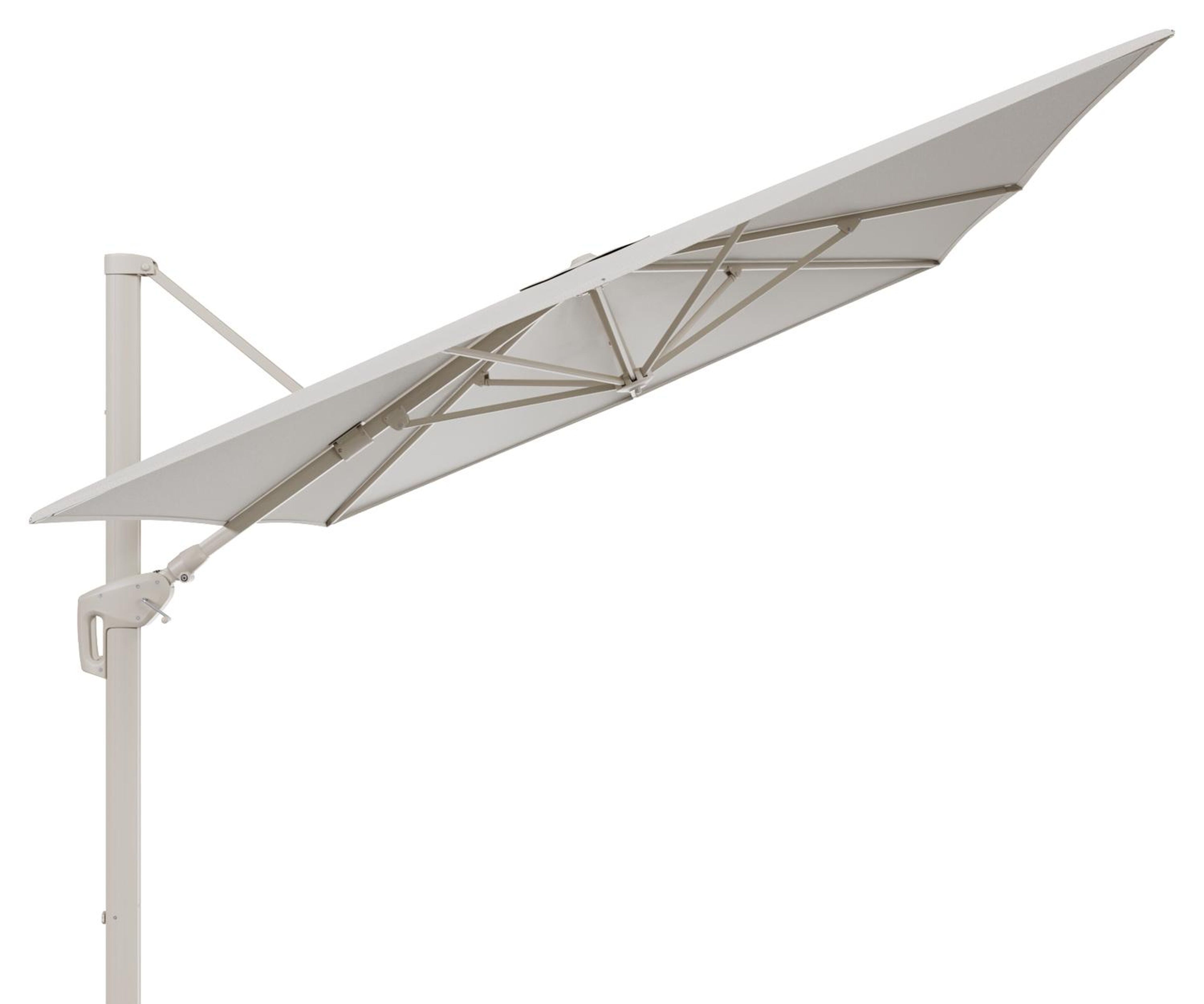 Parasol pendant Minore avec fonction tilt en aluminium beige et toile de parasol All Weather Sunbrella® Luxe Lopi Marble - Lg.1: 400 x Lg.2: 300 cm (sans pied de parasol)