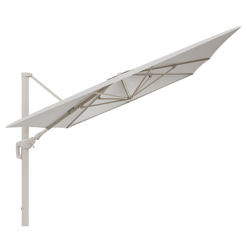Minore zweefparasol met tiltfunctie in beige aluminium en Lopi Marble All Weather Sunbrella® Luxe parasoldoek - L1: 400 x L2: 300 cm (zonder voet)