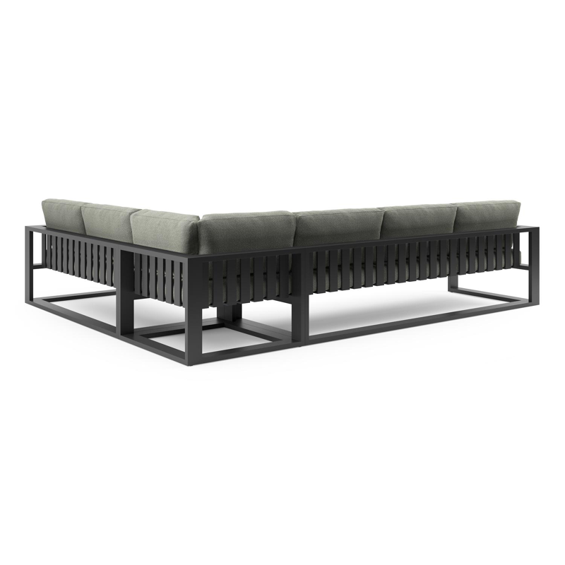 Verato loungehoek in zwart aluminium met savane leaf all weather sunbrella® luxe kussen