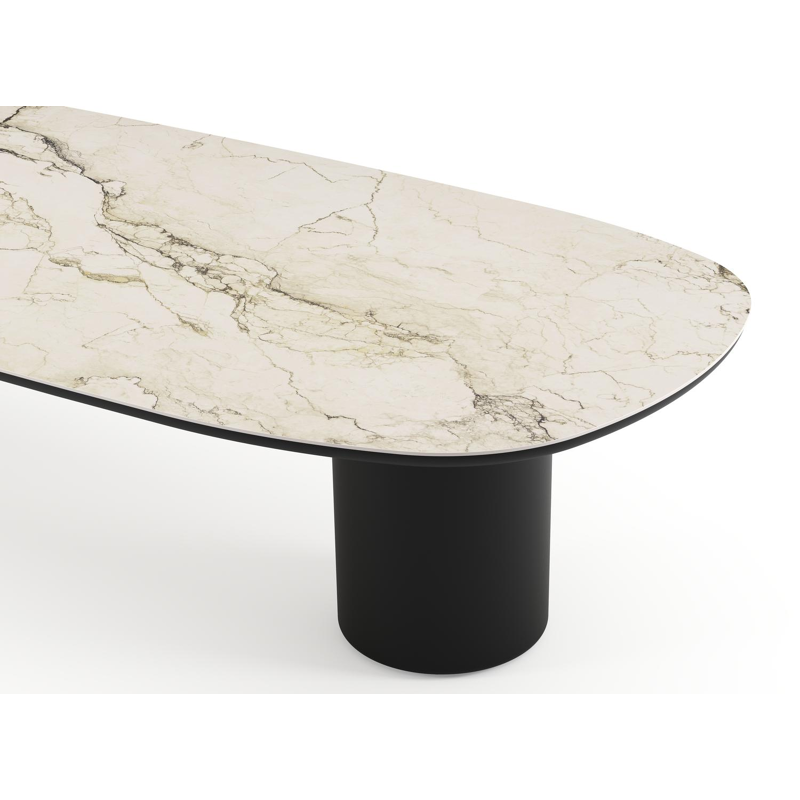 Amico low dining tuintafel bombo in zwart aluminium en volkeramiek Colorado Dunes - L 320 x B 130 x H 61 cm