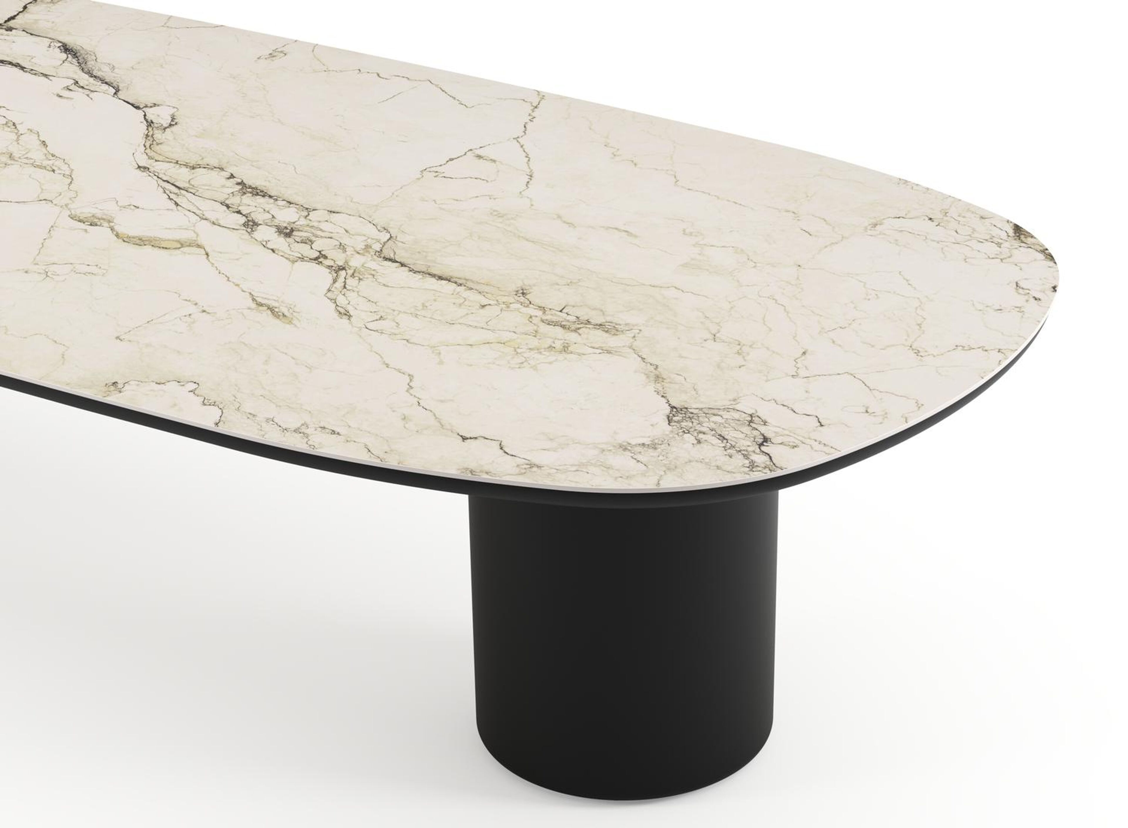 Table de jardin low dining Amico bombo en aluminium noir et céramique pleine Colorado Dunes - Lg. 320 x Lrg. 130 x Haut. 61 cm