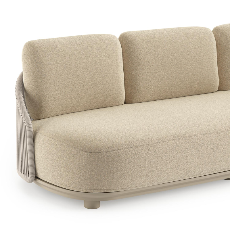 Vadelo loungeset in beige aluminium en beige verticaal geweven ronde rope met soul papyrus all weather solica kussen