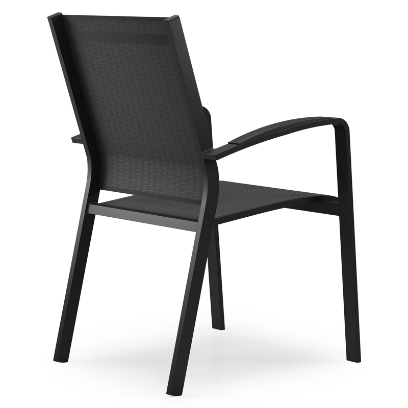 Lioni stapelbare tuinstoel in zwart aluminium en zwart textilene