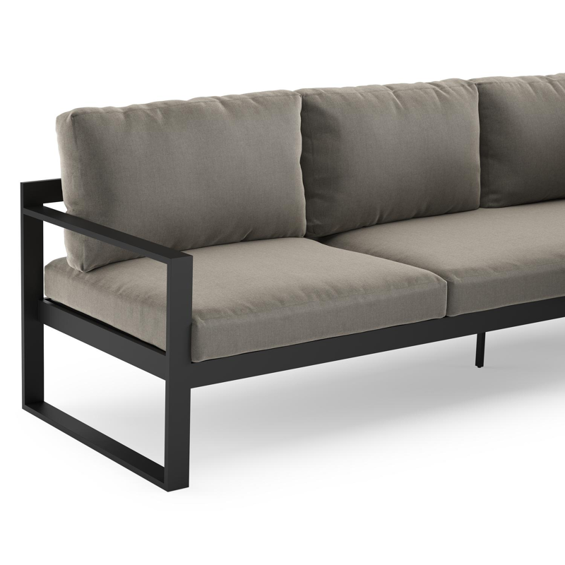 Caldela loungehoek in zwart aluminium met grijs weather+ softtouch kussens en loungetafel