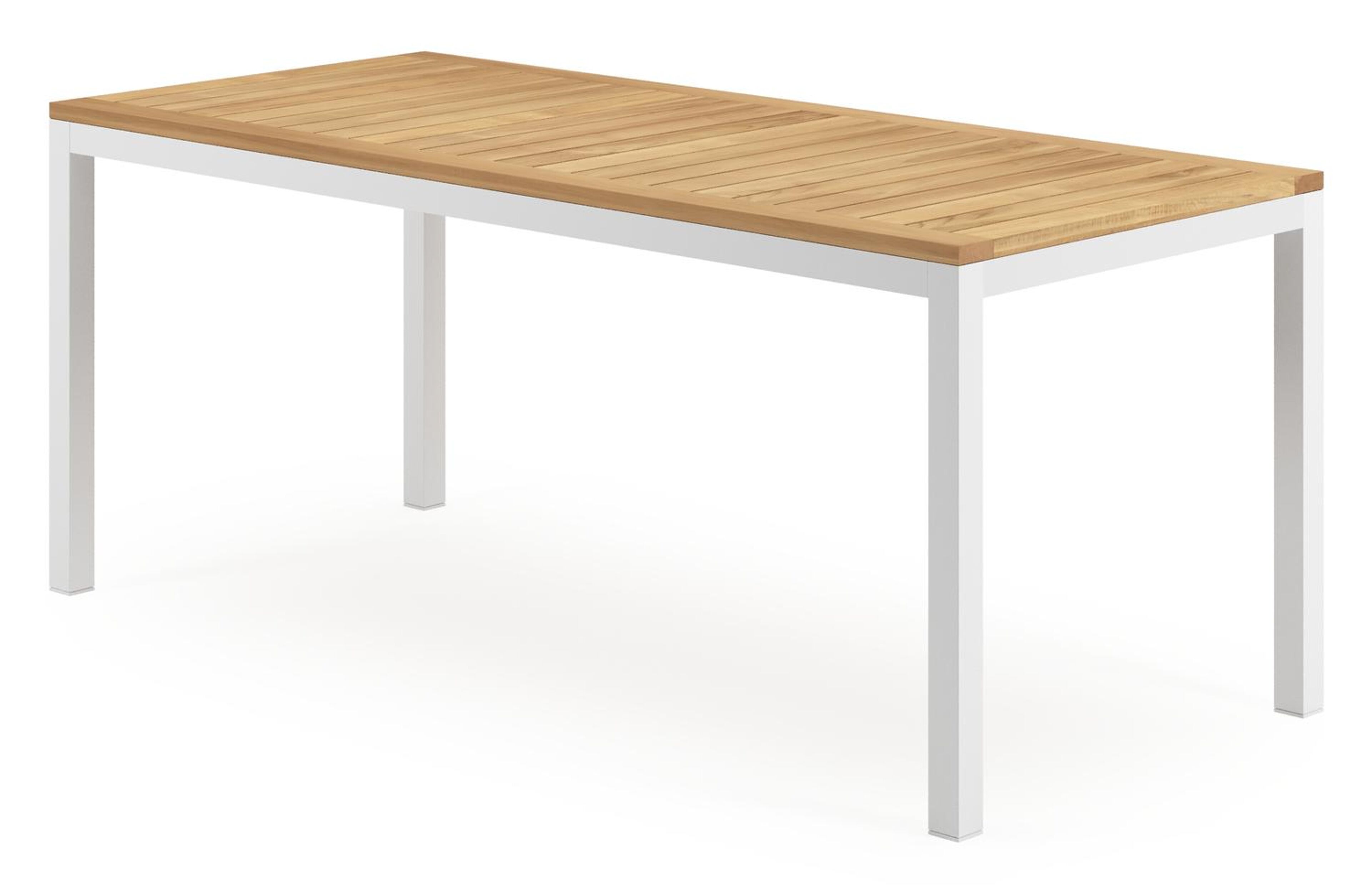 Table de jardin Feltro rectangulaire en aluminium blanc et teck Naturel - Lg. 180 x Lrg. 80 x Haut. 73 cm