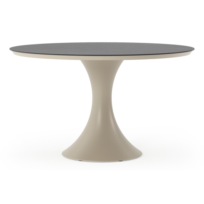 Fano tuintafel rond in beige aluminium en volkeramiek Basalt Black - Dia. 130 x H 75 cm