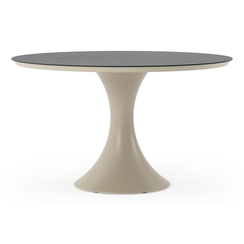 Table de jardin Fano ronde en aluminium beige et céramique pleine Basalt Black - Diam. 130 x Haut. 75 cm