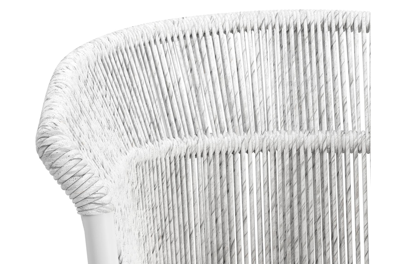 Pamplona ronde tuinset in wit aluminium en sintered stone topo minerale met 4 Matera tuinstoelen