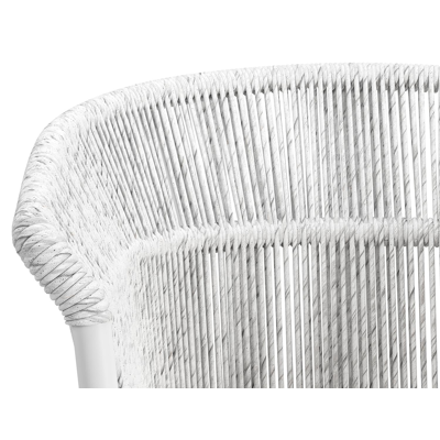 Matera stapelbare tuinstoel in wit aluminium en wit gedraaide ronde wicker met kussen in sand weather+ softtouch