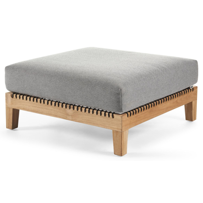 Cosito poef in teak en zwart wicker met archi lead all weather sunbrella® luxe kussen