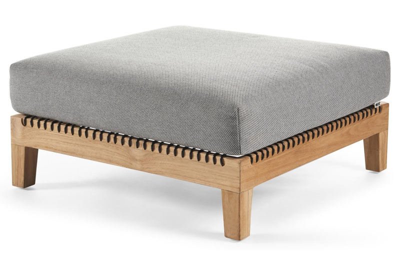 Cosito poef in teak en zwart wicker met archi lead all weather sunbrella® luxe kussen