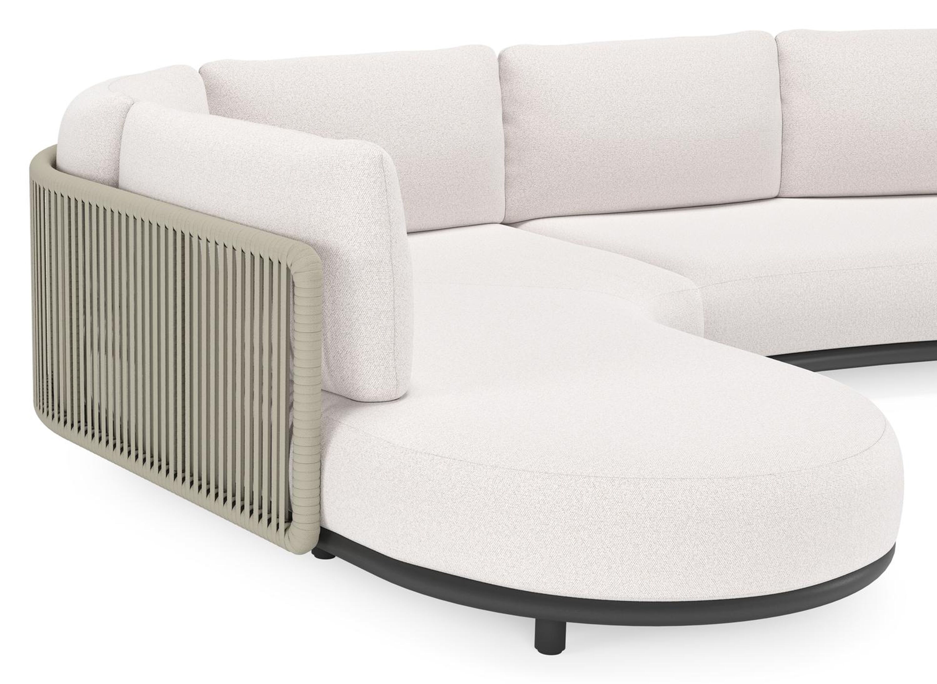 Lomano loungehoek in zwart aluminium en beige verticaal geweven luxe vlakke rope met Ego Eggshell all weather solica