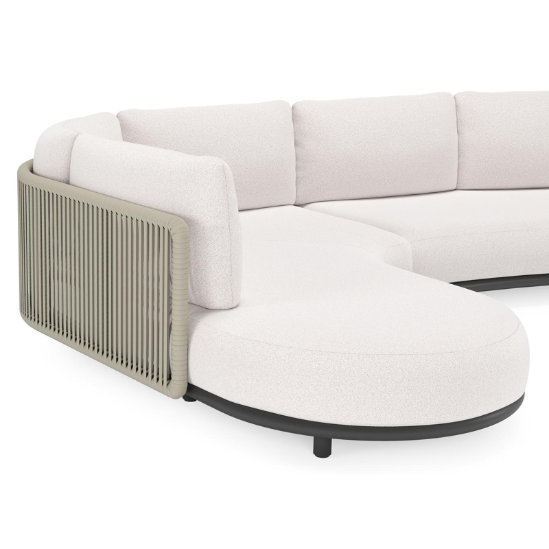 Salon de jardin d'angle Lomano en aluminium noir et corde luxe plate tissée verticalement beige et coussins en all weather solica Ego Eggshell