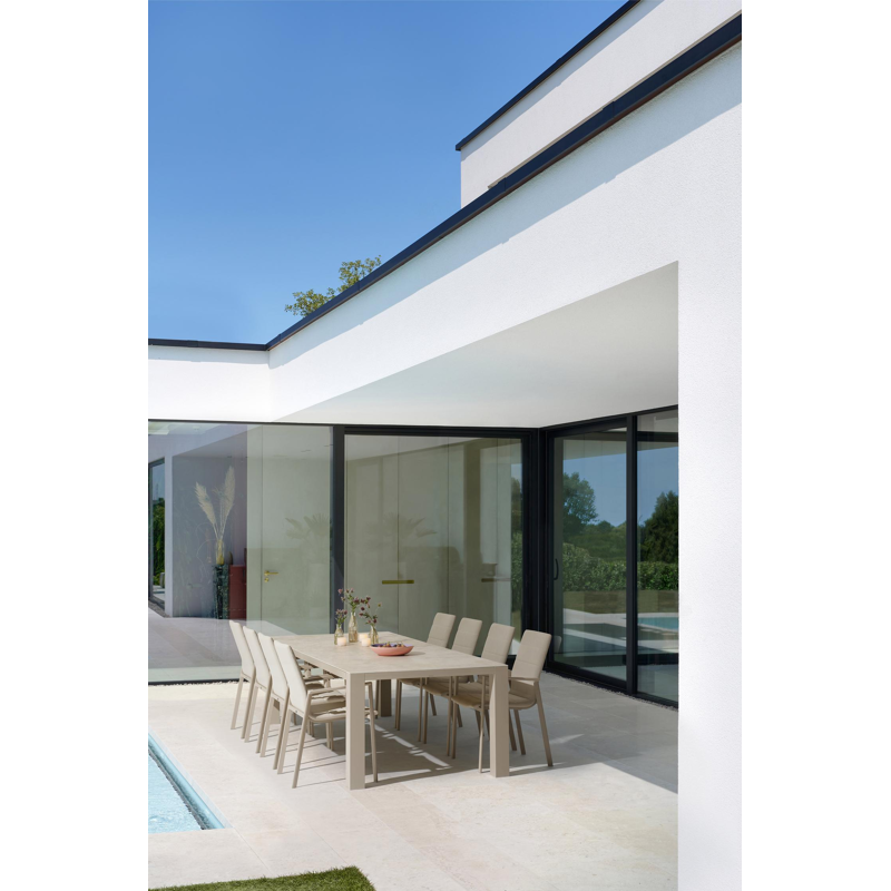 Table de jardin Nano rectangulaire en aluminium beige et céramique pleine Rapolano Lg. 280 x Lrg. 110 cm