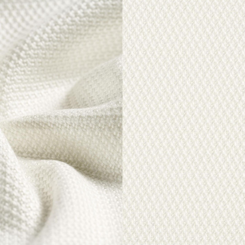 Organo loungehoek in wit aluminium en beige verticaal geweven luxe vlakke rope met lopi snow all weather Sunbrella® luxe kussen