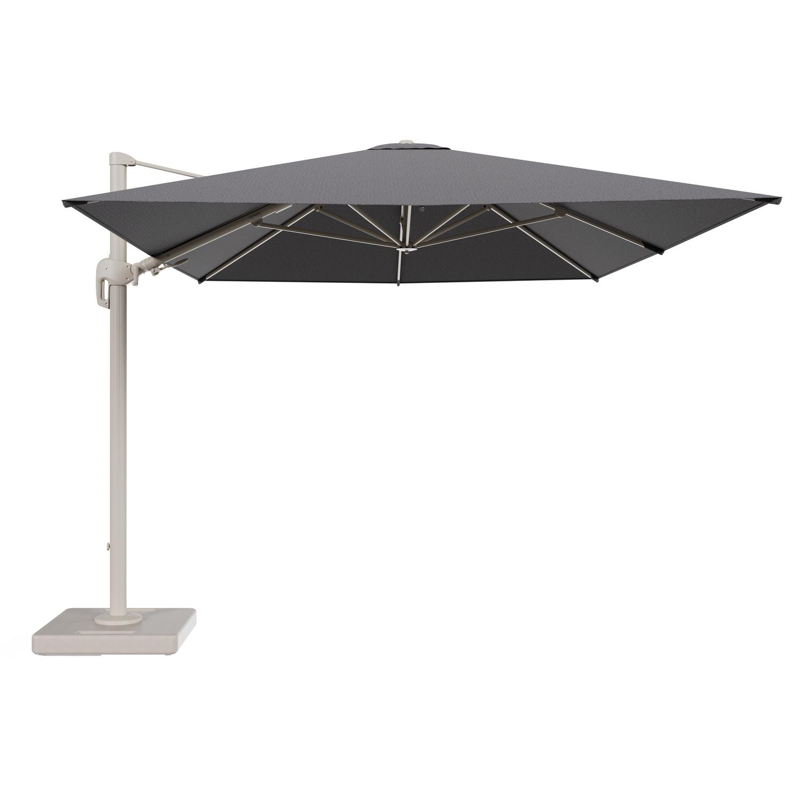 Parasol pendant Rufina avec fonction tilt en aluminium beige et toile de parasol en All Weather Solica Firenze Tunder - Lg.1 400 x Lg.2 300 cm avec pied de parasol Lapido 160 kg