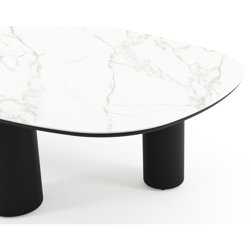 Table de jardin Amico bombo xl en aluminium noir et céramique pleine Calacatta - Lg. 270 x Lrg. 148 x Haut. 74 cm