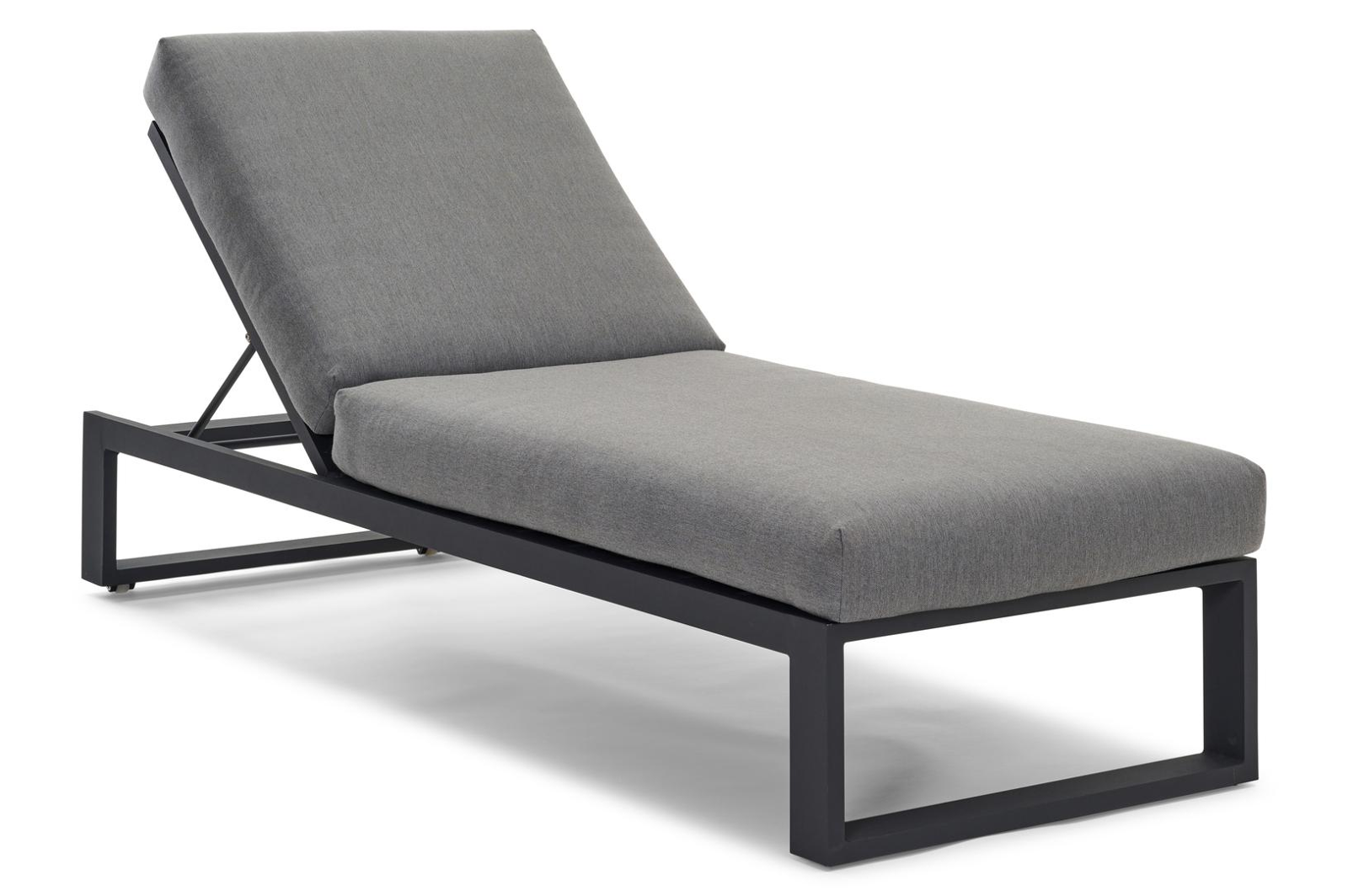 Verato verstelbaar ligbed in zwart aluminium met natte charcoal chine all weather sunbrella® luxe kussen