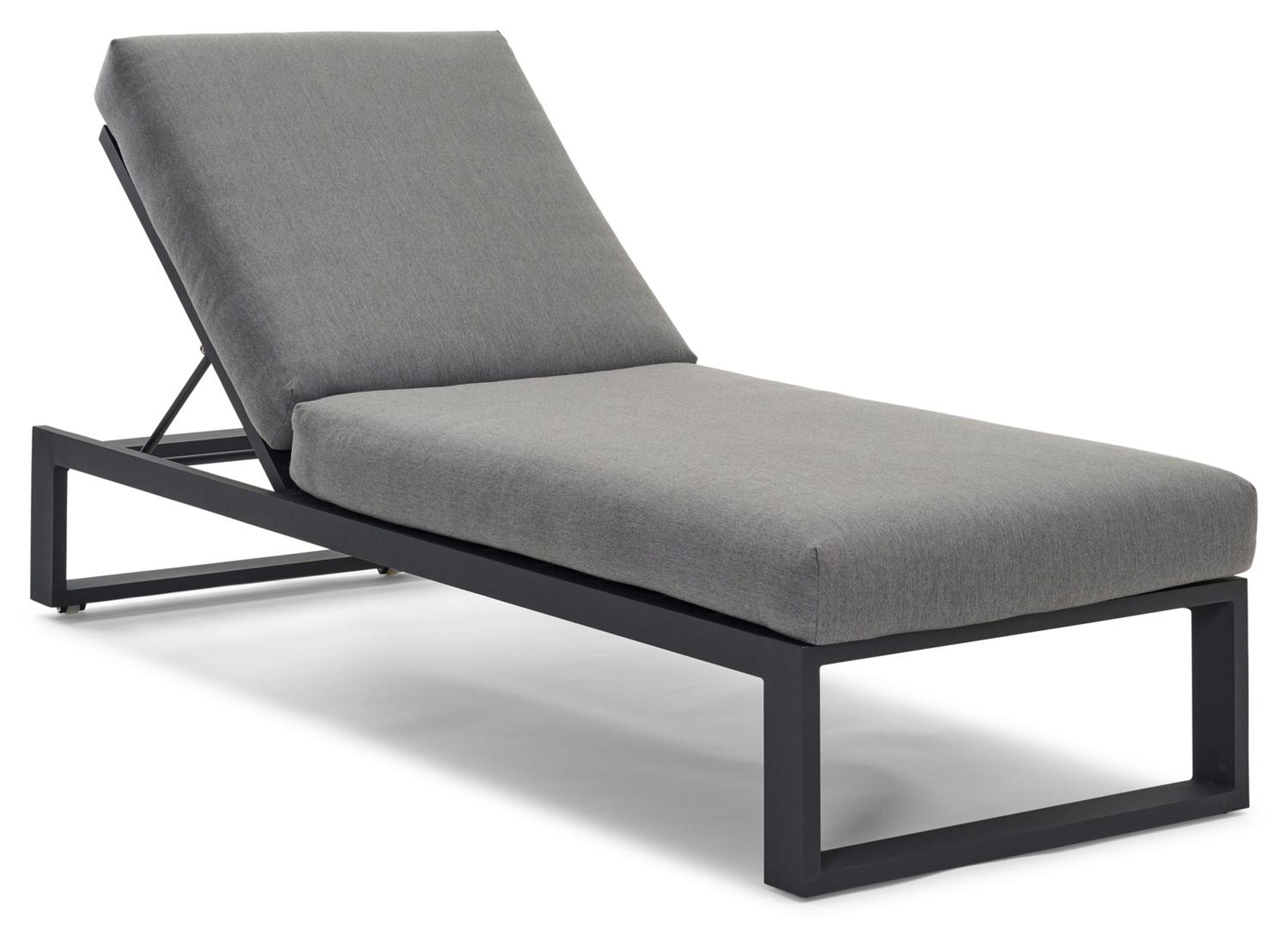 Verato verstelbaar ligbed in zwart aluminium met natte charcoal chine all weather sunbrella® luxe kussen