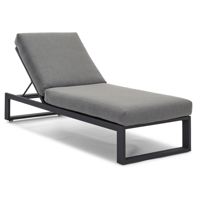 Verato verstelbaar ligbed in zwart aluminium met natte charcoal chine all weather sunbrella® luxe kussen