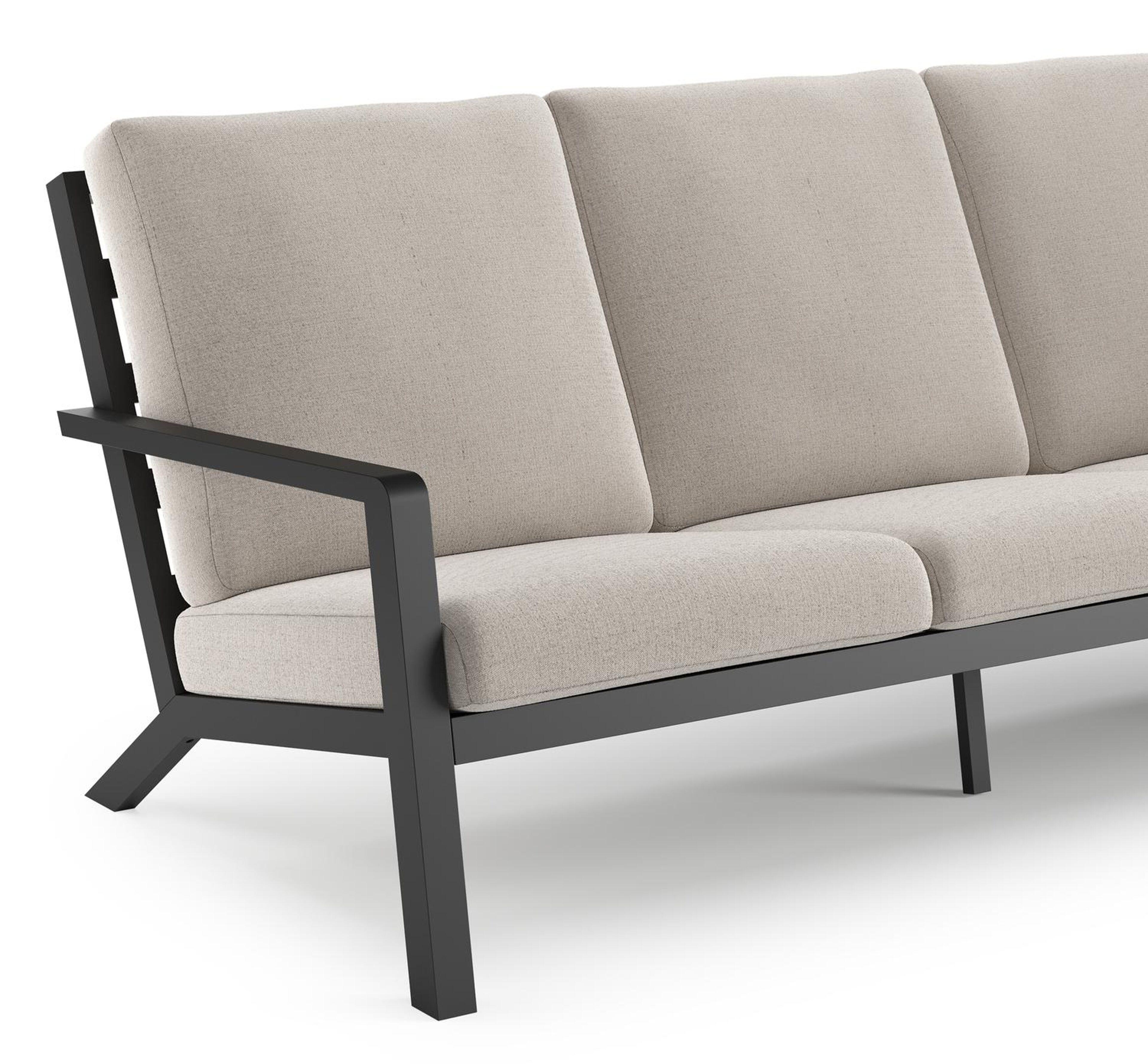 Nelas loungeset in zwart aluminium met beige weather+ softtouch kussens en loungetafel