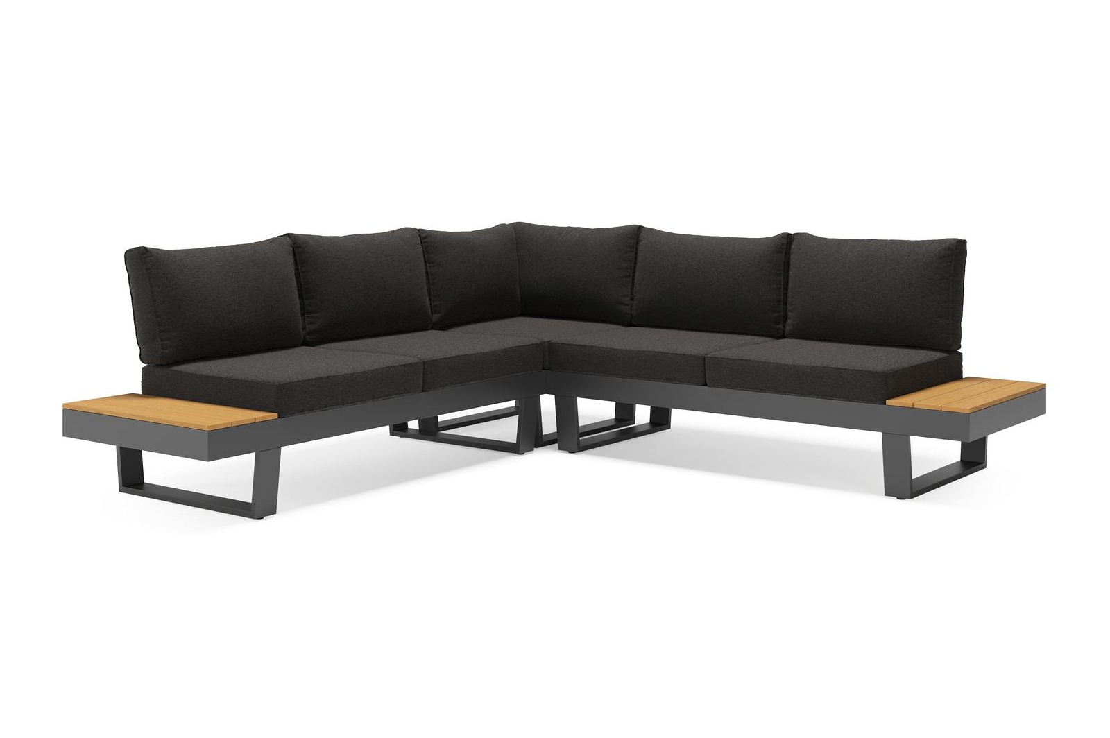 Alora loungehoek in zwart aluminium en polywood met zwart weather+ softtouch kussens