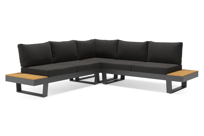 Alora loungehoek in zwart aluminium en polywood met zwart weather+ softtouch kussens