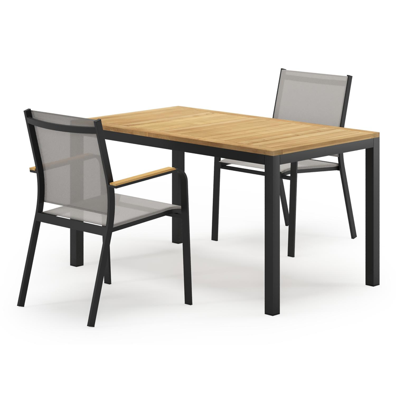 Feltro tuinset in zwart aluminium en teak Natural Finish met 2 Amalfi tuinstoelen