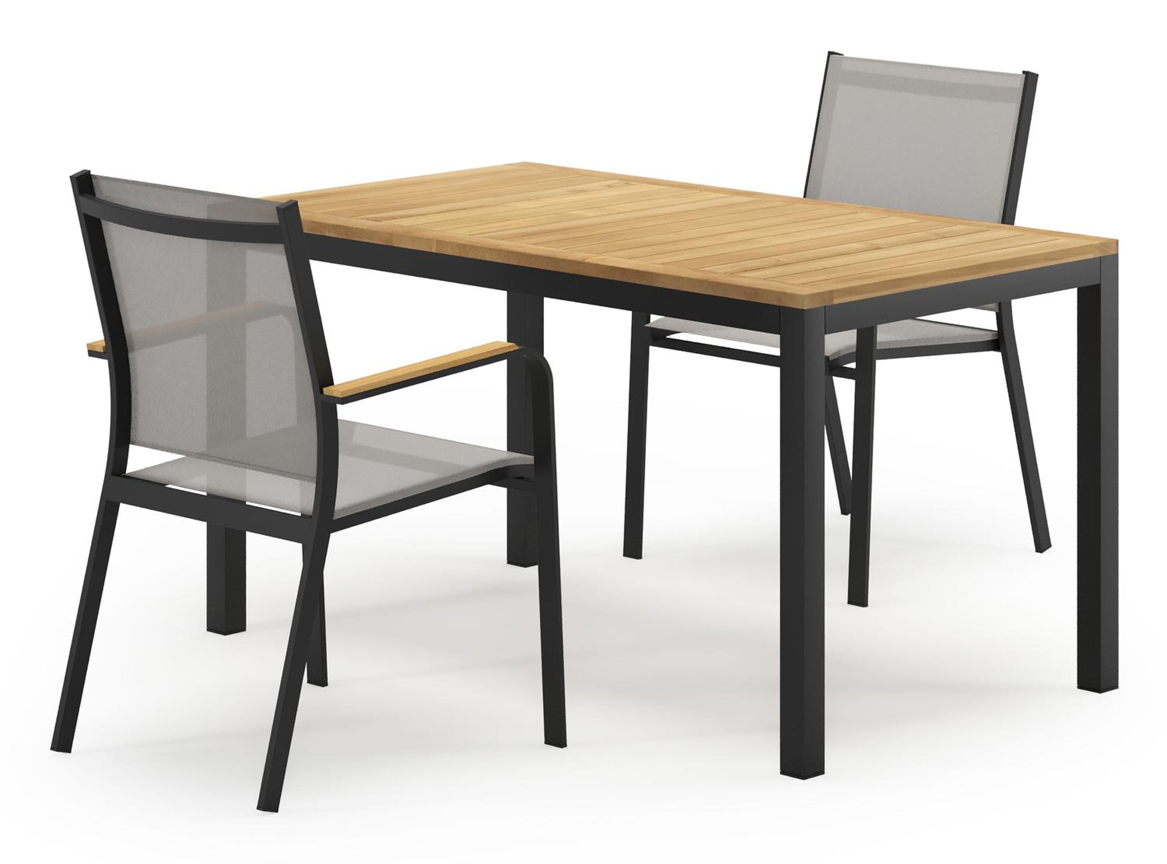 Feltro tuinset in zwart aluminium en teak Natural Finish met 2 Amalfi tuinstoelen