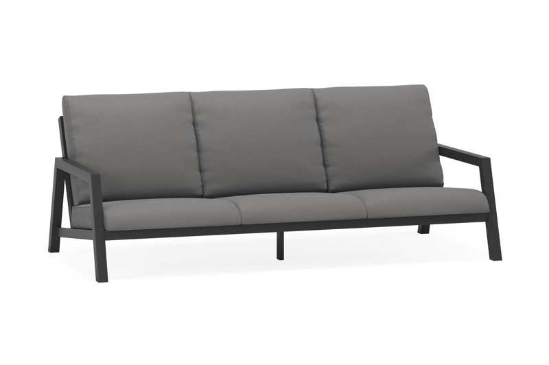 Zen'so loungebank 3-zit in zwart aluminium met natte charcoal chine all weather sunbrella® luxe kussen