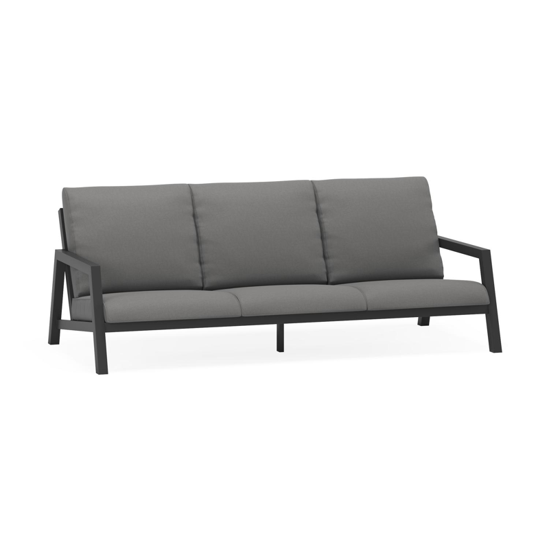 Zen'so loungebank 3-zit in zwart aluminium met natte charcoal chine all weather sunbrella® luxe kussen