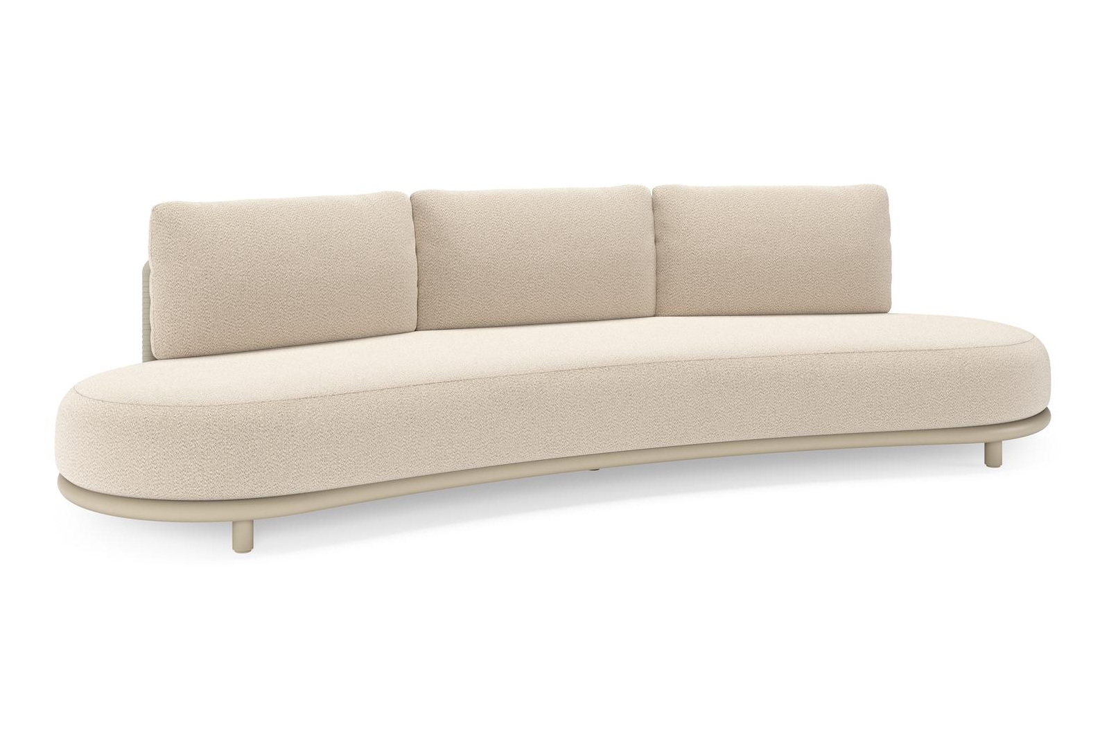 Lomano loungebank in beige aluminium en beige verticaal geweven luxe vlakke rope met Lopi Sand all weather sunbrellaÂ® luxe