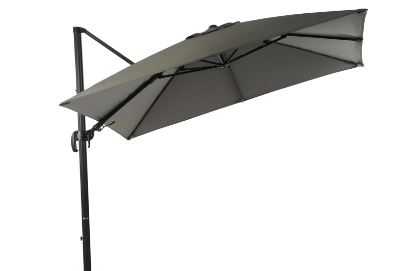 Avola zweefparasol met tiltfunctie in zwart aluminium met grijs sunbrella® premium parasoldoek - L1 300 x L2 300 cm (zonder voet)